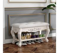 Banc de rangement rembourré élégant avec tiroir rabattable en cuir et siège rembourré pour entrée, salle à manger, couloir - 80 x 32 x 46 cm