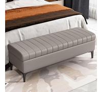 Banc de rangement rembourré en cuir avec couvercle à charnière, cadre en bois, repose-pieds idéal pour entrée ou table à langer.