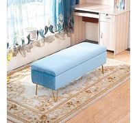 Banc de rangement rembourré en velours avec ottoman en peluche et repose-pieds touffeté, bleu clair, banc d'entrée pour salon ou bout de lit, 60 x 40 x 43 cm