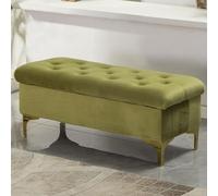 Banc de rangement rembourré en velours avec pieds dorés - Élégant bout de lit ou siège d'entrée pour chambre à coucher et salon