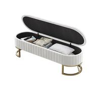 Banc de rangement rembourré en velours avec pieds dorés - Élégant couvercle à rabat - Repose-pieds pour salon et entrée - Supporte 150 kg - Blanc - 100 cm