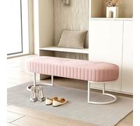 Banc de rangement rembourré en velours avec pieds en métal, design ovale pour salon et chambre à coucher, solution pour assise de lit