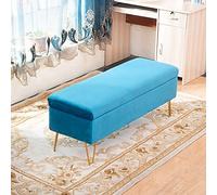 Banc de rangement rembourré en velours avec repose-pieds touffeté, ottomane rectangulaire moderne en peluche pour entrée ou salon, bout de lit, banc, canapé, bleu, 60 x 40 x 43 cm