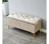 Banc de rangement rembourré en velours beige moderne pour salon ou bout de lit 80 x 39 x 45 cm