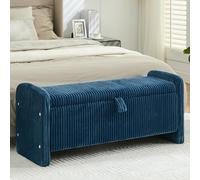 Banc de rangement rembourré en velours côtelé de 111,8 cm avec charnière de sécurité, solution de rangement linéaire élégante pour chambre à coucher, salon, entrée