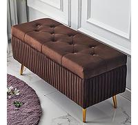 Banc de rangement rembourré en velours de qualité supérieure, meuble ottoman élégant avec étagère à chaussures et repose-pieds pour salon, entrée - Marron 100 x 40 x 45 cm