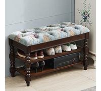 Banc de rangement rembourré en velours et bois massif rustique, brodé à la main, meuble à chaussures, tabouret à langer pour salon et chambre à coucher, C 50 x 30 x 48 cm (20 x 12 x 19 pouce