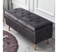Banc de rangement rembourré en velours luxueux de qualité supérieure pour salon, entrée, étagère à chaussures confortable, repose-pieds - Gris foncé 100 x 40 x 45 cm
