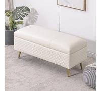 Banc de rangement rembourré extra long avec charnières de sécurité et pieds en métal - Repose-pieds idéal pour couloir, entrée et chambre à coucher - 90 x 40 x 45 cm