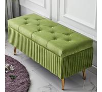 Banc de rangement rembourré moderne pour entrée et chambre à coucher, ottomane rectangulaire douce avec boutons touffetés, grande capacité (100 x 40 x 45 cm)