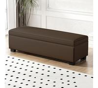 Banc de rangement rembourré multifonctionnel en cuir synthétique Ottoman Étagère à chaussures Siège d'entrée pour chambre à coucher et salon 60 x 40 x 40 cm Café foncé A