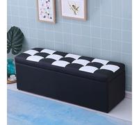 Banc de rangement rembourré noir et blanc - Coffre de rangement pour salon et salle à manger - Supporte jusqu'à 300 kg - 90 x 40 x 40 cm
