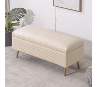 Banc de rangement rembourré pour couloir, entrée et chambre à coucher, repose-pieds extra large avec charnière de sécurité et pieds en métal, 150,1 x 49,9 x 45 cm, élégant banc de coffre avec grand
