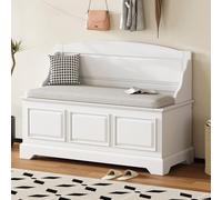 Banc de rangement rustique blanc avec compartiments cachés et coussin amovible - Banc à chaussures en bois pour chambre à coucher et foyer élégant