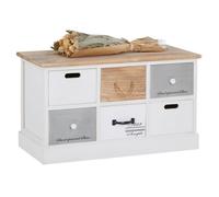 Banc de rangement SALVA coffre avec 6 tiroirs, en bois de paulownia blanc style vintage rétro