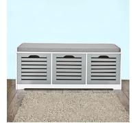 Banc de Rangement - SoBuy - FSR23-HG - 3 Paniers - Coussin Confortable - Blanc/Gris