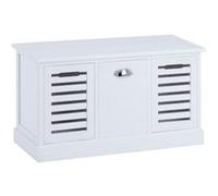 Banc de rangement TRIENT meuble bas coffre et 3 caisses de rangement, en MDF et bois de paulownia blanc