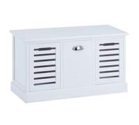 Banc de rangement TRIENT meuble bas coffre et 3 caisses de rangement, en MDF et bois de paulownia blanc
