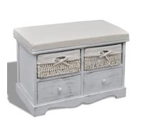vidaXL – Banc de rangement – Bois de paulownia 62x33x42 cm – Blanc – 2 paniers, 2 tiroirs