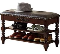 Banc de rangement vintage en bois avec siège en cuir, 78,7 x 35,6 x 48,3 cm, étagère à chaussures multifonction et organiseur d'entrée en noyer, solution de rangement élégante pour couloir et chambre