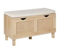 Beliani Banc de Rangement Boho en Bois d'Ingénierie Façades Tressées Bois Clair Washington