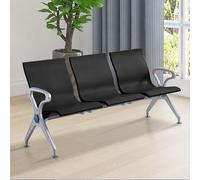 Banc de réception d'aéroport 3 places en cuir synthétique avec dossier et accoudoirs - Faisceau fermé pour bureau, salon, banque, hôpital, école (noir)