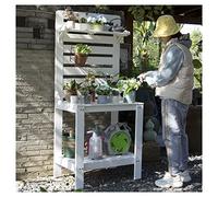 Banc de rempotage d'extérieur - Poste de travail robuste en bois massif avec crochets, blanc, 90 x 45 x 165 cm - Idéal pour le jardinage, la plantation et l'organisation