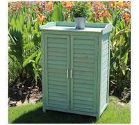 Banc de rempotage en bois avec dessus galvanisé à double porte et armoire de rangement, table de travail de jardin pour terrasse, balcon, jardin, jardin et plantation