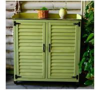 Banc de rempotage extérieur en bois avec toit galvanisé et étagère réglable, double porte, établi de jardin pour terrasse et jardin