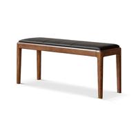 Banc de salle à manger en bois massif avec coussin rembourré en similicuir pour couloir, salon, chambre à coucher, bout de lit, design fin (noir, 140 x 35 x 43 cm)