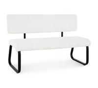 Banc de salle à manger MATESE L 135 cm en velours côtelé blanc avec dossier structure métal, 3 places, assise rembourrée