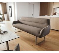 Banc-de-salle-à-manger Taya-Flex 200 cm tissu structuré doux taupe châssis à patins plat titane ressort ensaché
