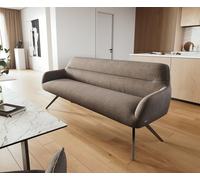 Banc-de-salle-à-manger Taya-Flex 200 cm tissu structuré doux taupe pied croisé angulaire grafiete ressort ensaché