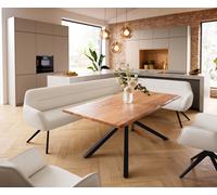 Banc-de-salle-à-manger Taya-Flex 285x190 cm bou rème-blanc pied croisé angulaire noir ressort ensaché à droite