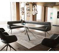 Banc-de-salle-à-manger Taya-Flex 285x190 cm microfibre antracite vintage pied croisé angulaire acier inoxydable ressort ensaché liens