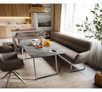 Banc-de-salle-à-manger Taya-Flex 285x190 cm microfibre taupe vintage châssis à patins plat acier inoxydable ressort ensaché liens