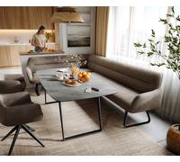 Banc-de-salle-à-manger Taya-Flex 285x190 cm microfibre taupe vintage châssis à patins plat noir ressort ensaché liens