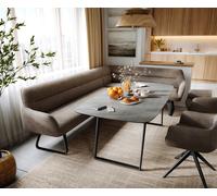 Banc-de-salle-à-manger Taya-Flex 285x190 cm microfibre taupe vintage châssis à patins plat noir ressort ensaché liens