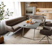 Banc-de-salle-à-manger Taya-Flex 285x190 cm microfibre taupe vintage pied croisé angulaire titane ressort ensaché à droite