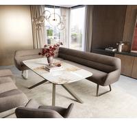 Banc-de-salle-à-manger Taya-Flex 285x190 cm tissu structuré doux taupe châssis à patins plat titane ressort ensaché liens