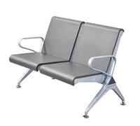 Banc de salle d'attente 2 places en cuir synthétique gris avec accoudoirs pour bureau, affaires, hôpitaux, marché