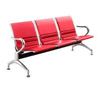 Banc de salle d'attente 3 places en cuir synthétique avec dossiers et accoudoirs pour bureau, invités, hall d'entrée, banque, hôpital, école (rouge)