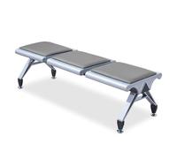 Banc de salle d'attente 3 places sans dossier en cuir pour bureau, clinique, aéroport, hôpital, salon et banque - Meuble de réception gris élégant