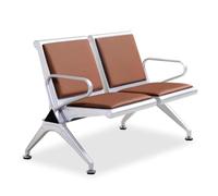 Banc de Salle d'Attente à 2 Places, Chaises de Réception avec Accoudoirs | Sièges d'Attente en Cuir PU, Mobilier de Zone d'Attente Robuste et Solide pour Bureau et Clinique(Brown)