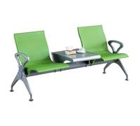 Banc de salle d'attente avec table centrale, chaises de bureau en cuir synthétique avec accoudoirs pour aéroport, banque, hôpital et zones de réception, 2 places
