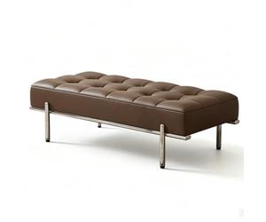 Banc de Salle D'attente, Banquette de Réception en Similicuir Matelassé | Cadre en Acier Inoxydable, Banc D'entrée Rembourré en Similicuir pour Salon, Salon de Coiffure(Brown,60cm/24in)