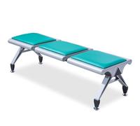 Banc de salle d'attente vert 3 places, sans accoudoirs, sans dossier, en acier laminé à froid, antidérapant, idéal pour clinique, aéroport, hôpital, salon, banque, école