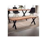 Banc de table pieds croix 140x40x45,5 cm en acacia naturel et métal