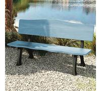 Banc de terrasse, banc de jardin en bois pour porche, parc, arrière-cour | Banc de terrasse en bois avec cadre en métal, dos incurvé, plusieurs tailles pour extérieur et cour avant (avec dos bleu