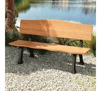 Banc de terrasse, banc de jardin en bois pour porche, parc, arrière-cour | Banc de terrasse en bois avec cadre en métal, dos incurvé, plusieurs tailles pour l'extérieur et la cour avant (avec dossier
